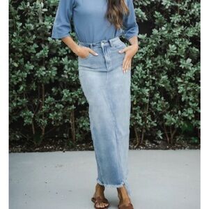 Recollection Frayed Hem Asymmetrical Denim Maxi Skirt Size S NWT